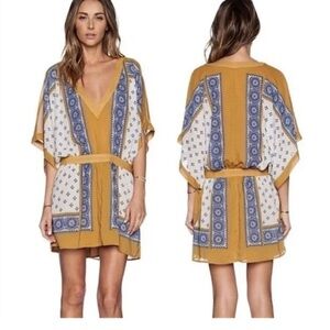 Free People Mustard and Navy Kimono Dress